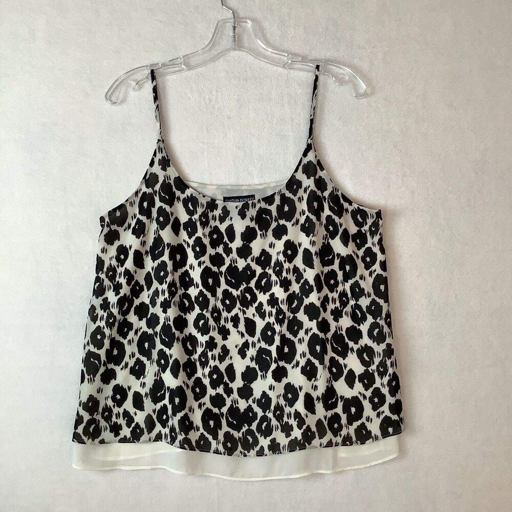 Cynthia Rowley Camisole Womens Medium Black White Double‎ Layer Spaghetti Straps